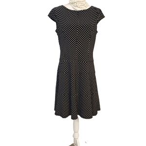 Anne Klein Polka Dot Fit & Flare Dress 12P Classic Pin Up Black White Timeless